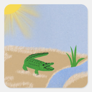 Adesivo Quadrado Alligator Green Whimsical Cartoon Art
