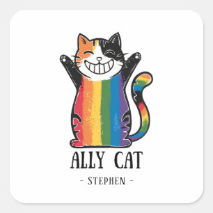 Adesivo Quadrado Ally Cat - Orgulho LGBTQ do Gato Arco-Íris (2)