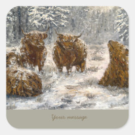 Adesivo Quadrado Alma das Terras Altas: Vacas Nevadas Caprichosas V