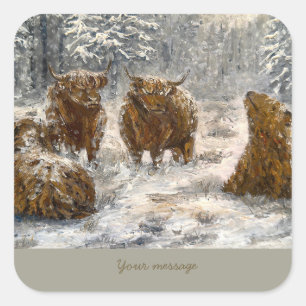 Adesivo Quadrado Alma das Terras Altas: Vacas Nevadas Caprichosas V