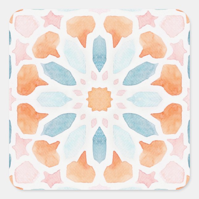 Adesivo Quadrado almofada estilo marroquino em azul e laranja estil (Frente)