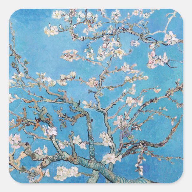 Adesivo Quadrado Almond Blossoms Blue Vincent van Gogh Art Painting (Frente)