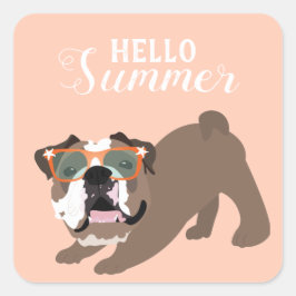 Adesivo Quadrado Alô Summer English Buldol Orange