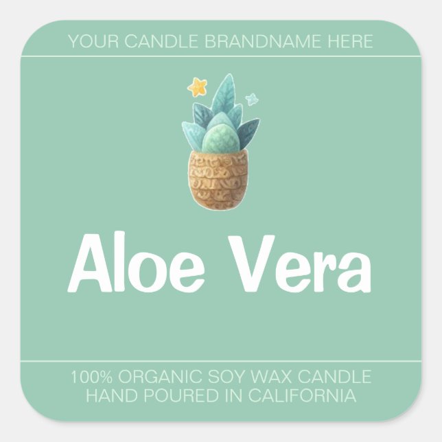 Adesivo Quadrado Aloe Vera Plant Cute Symbol Soy Candles Labels (Frente)