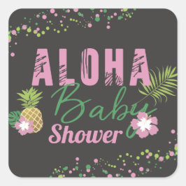 Adesivo Quadrado Aloha Baby Pink & Green Tropical Girl Chá de frald