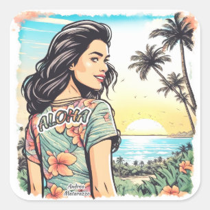 Adesivo Quadrado Aloha Girl