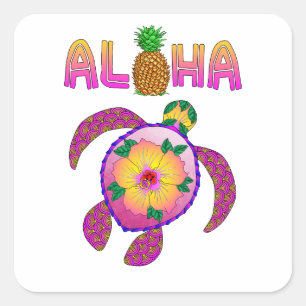 Adesivo Quadrado Aloha Hawaiian Honu Turtle