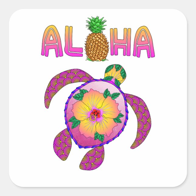 Adesivo Quadrado Aloha Hawaiian Honu Turtle (Frente)
