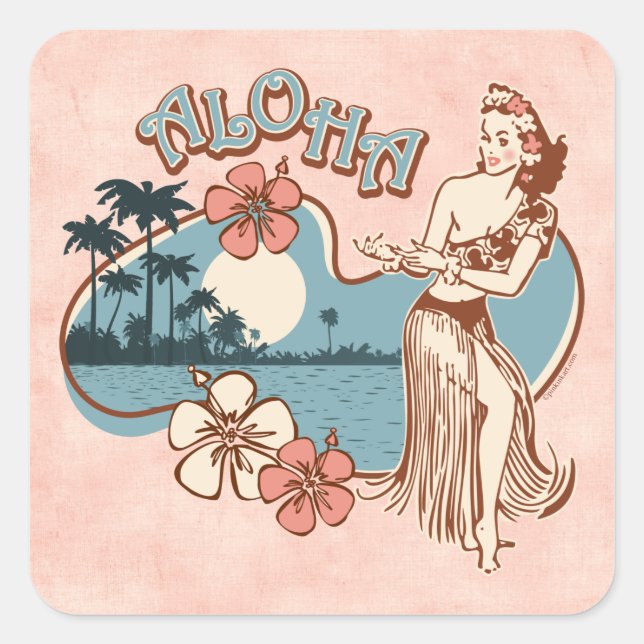 Adesivo Quadrado Aloha Hula Girl Sticker (Frente)
