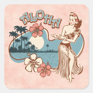 Adesivo Quadrado Aloha Hula Girl Sticker