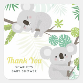Adesivo Quadrado Aloha Koala Chá de fraldas Tropical Obrigado Stick