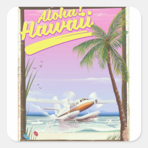 Adesivo Quadrado Aloha! Poster de viagens do estilo do vintage de