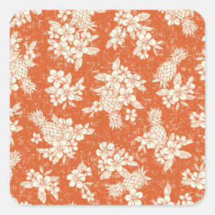 Adesivo Quadrado Aloha Spirit: Hibiscus-Pineapple Harmony.