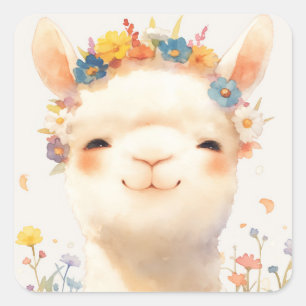 Adesivo Quadrado Alpaca A Meadow of Joy