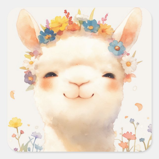 Adesivo Quadrado Alpaca A Meadow of Joy (Frente)