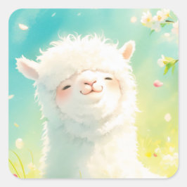 Adesivo Quadrado Alpaca Basking in Floral Blooms