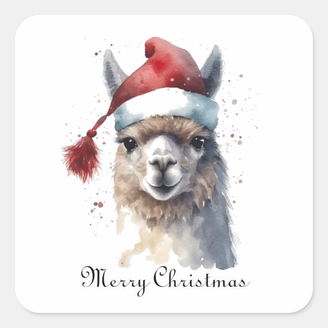 Adesivo Quadrado Alpaca de Natal bonito, personalizado (Frente)