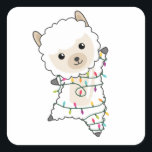 Adesivo Quadrado Alpaca Felry Christmas Winter Animais Alpacas<br><div class="desc">A alpaca de Natal com luzes de fadas. Animais engraçados com presentes e neve nas férias. Também é engraçado para o Natal em julho. Alpacas são animais bonitos e perfeitos para o Natal.</div>
