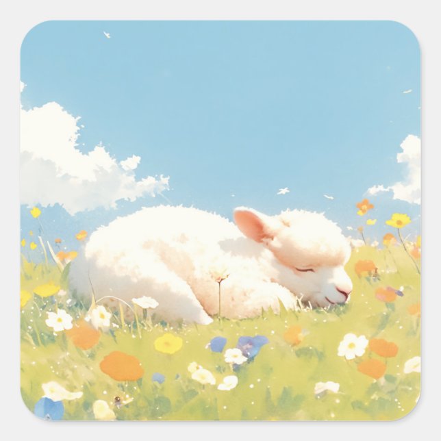 Adesivo Quadrado Alpaca Sleeping Meadow (Frente)