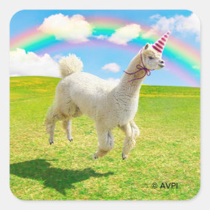 Adesivo Quadrado Alpaca Unicorn Sob O Rainbow Sky