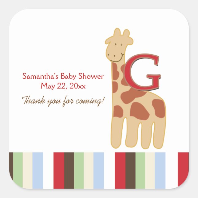 Adesivo Quadrado Alphabet ABC Soup (Giraffe) SQUARE Favor Sticker (Frente)