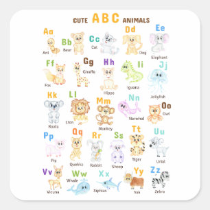 Adesivo Quadrado Alphabet Animal ABC Animais de estimação