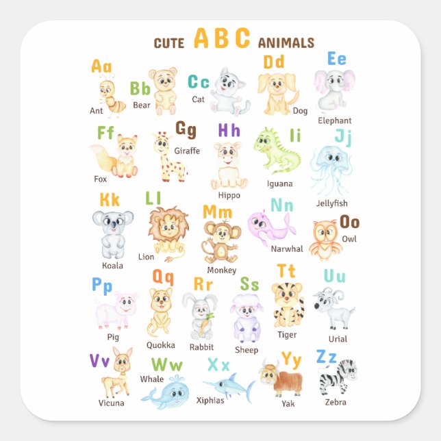 Adesivo Quadrado Alphabet Animal ABC Animais de estimação (Frente)