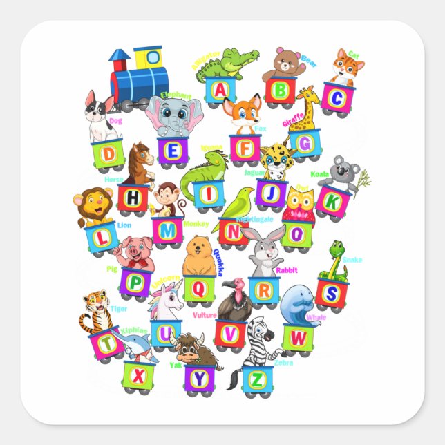 Adesivo Quadrado Alphabet Animal ABCs Learning Square Sticker (Frente)