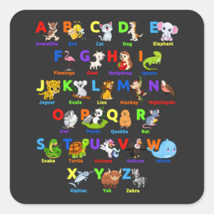 Adesivo Quadrado Alphabet Animal ABCs Learning Square Sticker