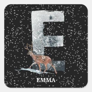 Adesivo Quadrado Alphabet E Monogramo Wonderland de inverno Reinde