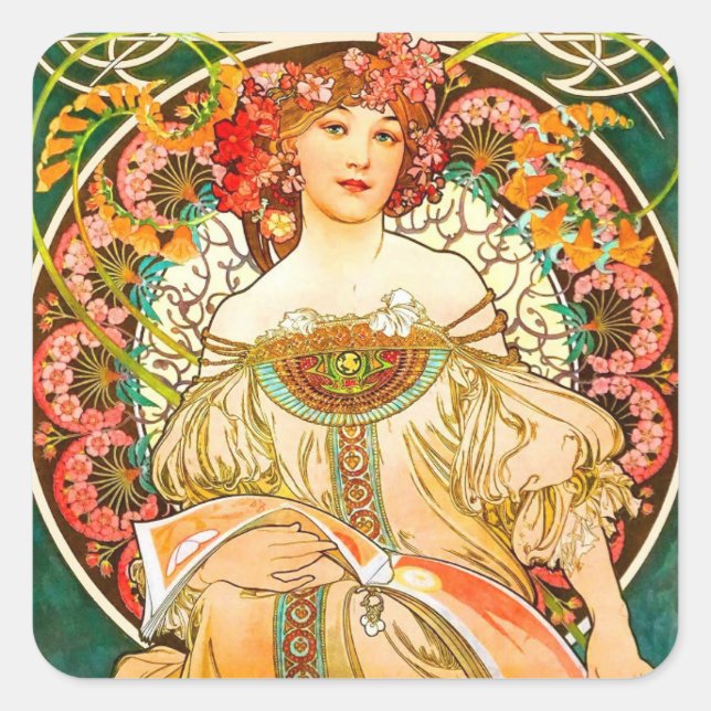 Adesivo Quadrado Alphonse Mucha Art Nouveau Daydre (Frente)