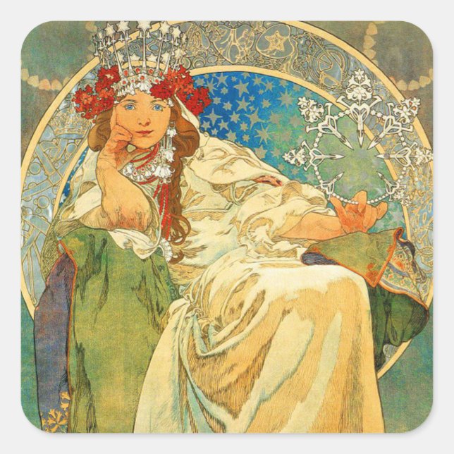 Adesivo Quadrado Alphonse Mucha Art Nouveau Princess Hyacinth (Frente)