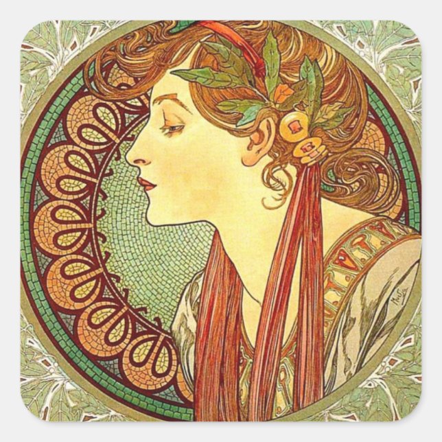 Adesivo Quadrado Alphonse Mucha Art Nouveau Sticker (Frente)