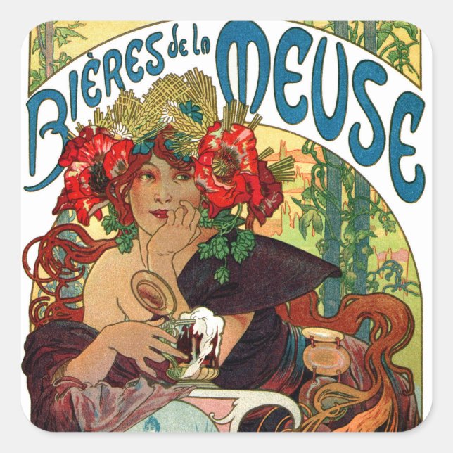 Adesivo Quadrado Alphonse Mucha Bieres De La Meuse (Frente)
