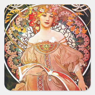 Adesivo Quadrado Alphonse Mucha Daydream Vintage Arte Nouveau
