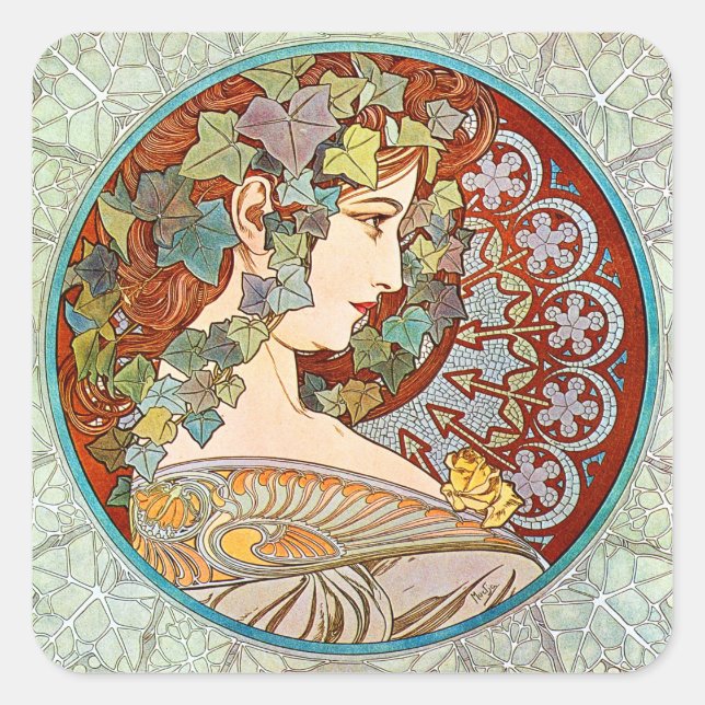 Adesivo Quadrado Alphonse Mucha Ivy (Frente)