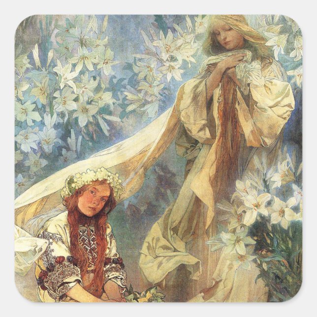 Adesivo Quadrado Alphonse Mucha Madonna dos Lírios Stickers (Frente)