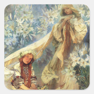 Adesivo Quadrado Alphonse Mucha Madonna dos Lírios Stickers