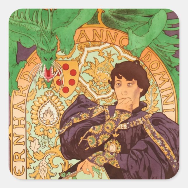 Adesivo Quadrado Alphonse Mucha Prince e Dragon (Frente)
