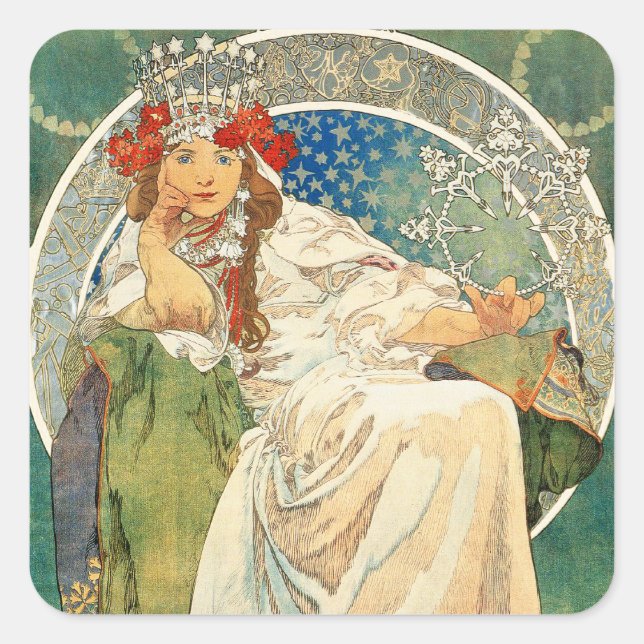 Adesivo Quadrado Alphonse Mucha Princess Hyacinth Stickers (Frente)