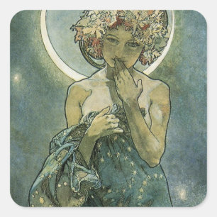 Adesivo Quadrado Alphonse Mucha Stunning Art Nouveau Mulher #18
