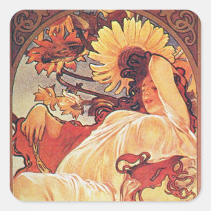 Adesivo Quadrado Alphonse Mucha Sunflower