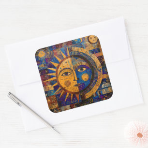 Adesivo Quadrado Alquimia Mística Celestial Sol Lua