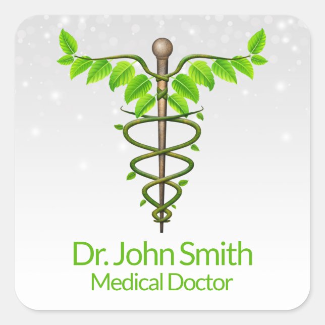 Adesivo Quadrado Alternativo Médico Caduco Verde Folha Branca (Frente)