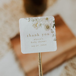 Adesivo Quadrado ALYSSA Floral Boho Flower Chá de fraldas Obrigado