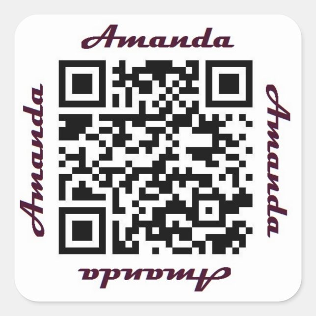 Adesivo Quadrado Amanda QR Code Personalizado NAME Sticker (Frente)