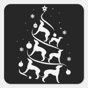 Adesivo Quadrado amante de cães de árvore de natal de greyhound ita