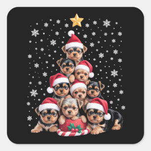Adesivo Quadrado Amante de Cães Yorkie de Natal Árvore Pet Animal d