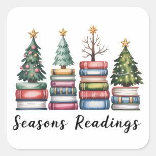Adesivo Quadrado Amante de Livros de Natal Professor Leitura Tempor