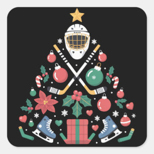 Adesivo Quadrado Amante do Hóquei no Gelo de Natal Equipe Esportiva